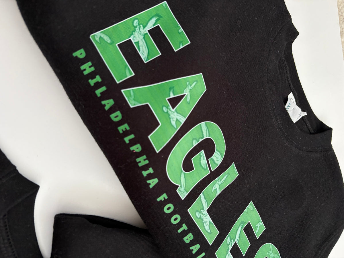 Eagles Green Outline Black Sweatshirt Toddler and Adult