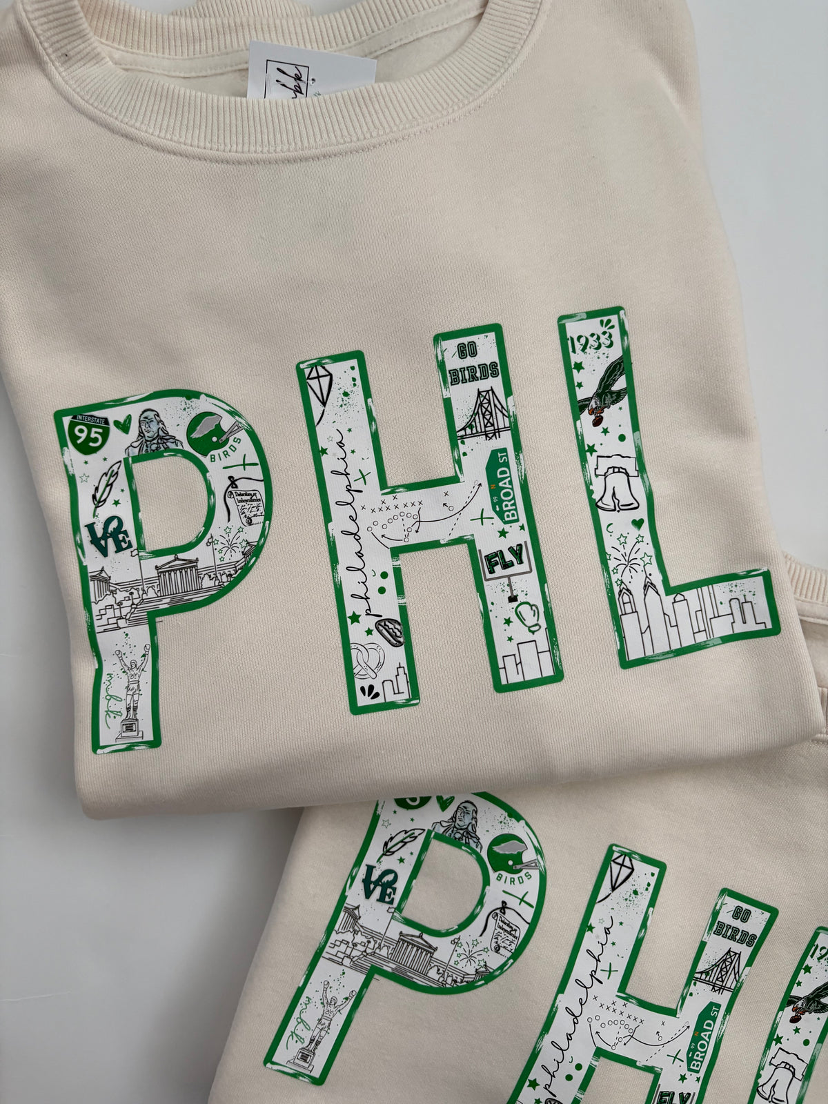 Cream PHL Green Outline Sweatshirt for Adults
