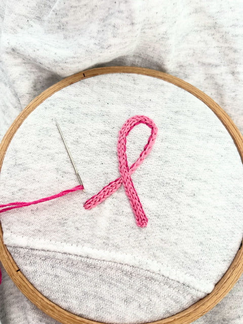 Breast Cancer Hand Embroidered Ribbon Sweatshirt