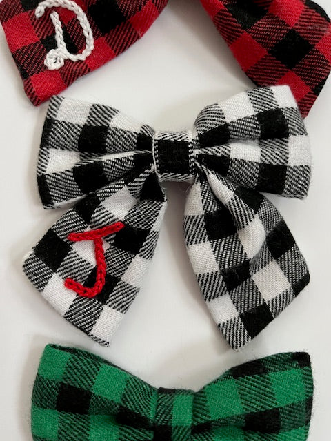 Hand Embroidered Christmas Plaid Bows