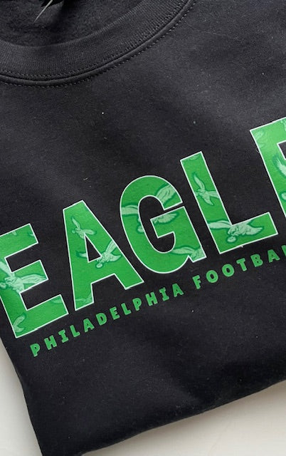Eagles Green Outline Black Sweatshirt Toddler and Adult