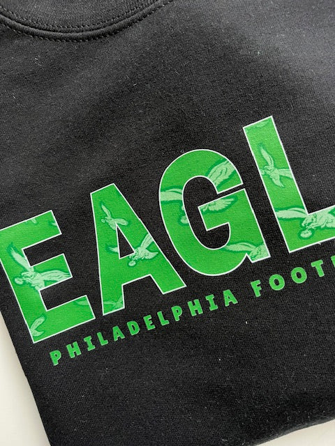 Eagles Green Outline Black Sweatshirt Toddler and Adult