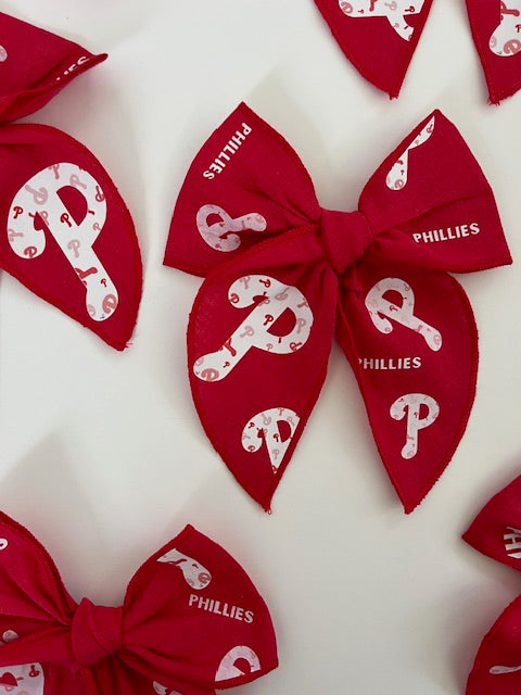 Red/White Baseball "P" Hair Bows