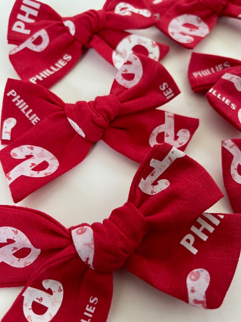 Red/White Baseball "P" Hair Bows