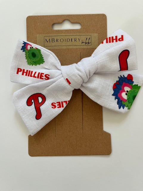 White Baseball Phanatic Hair Bows