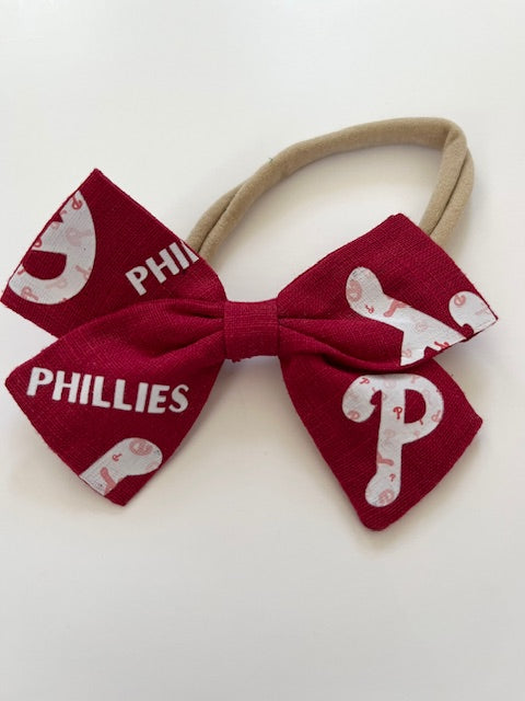 Red/White Baseball "P" Hair Bows