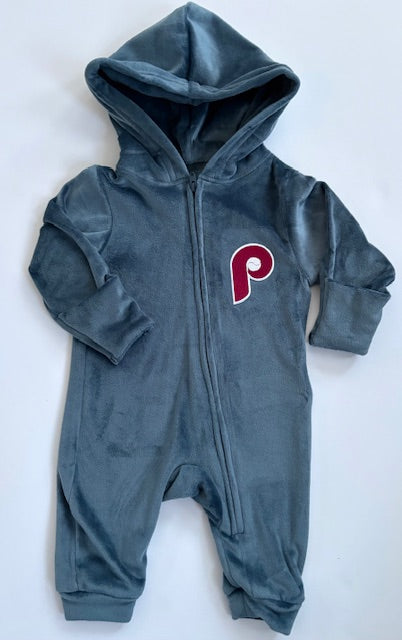 Baseball Velour Baby Coverall