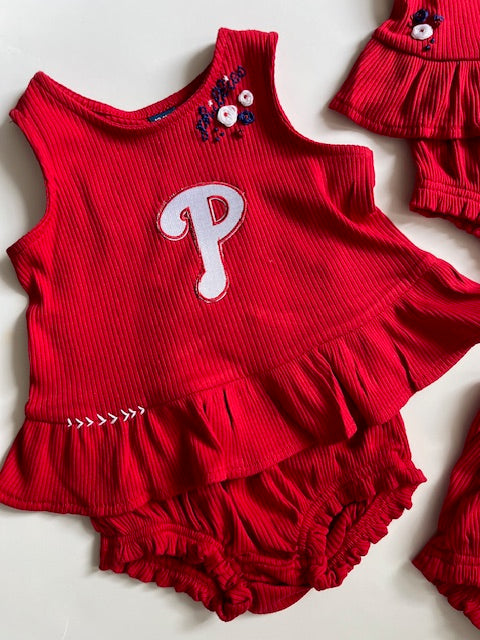 Hand Embroidered Infant Phillies Outfit