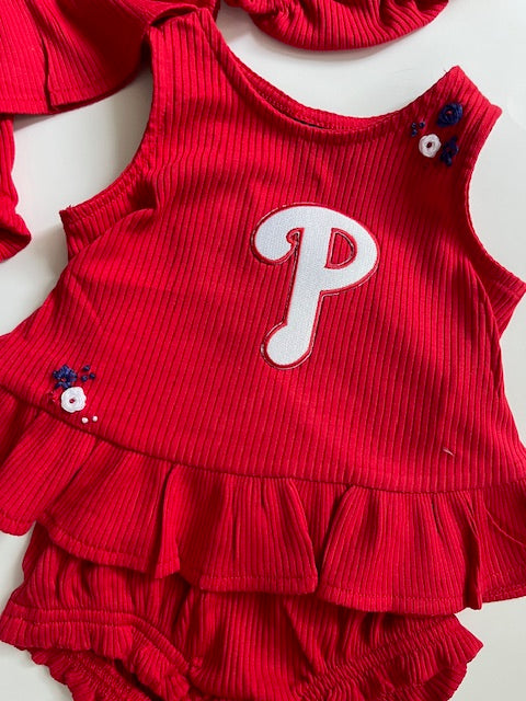 Hand Embroidered Infant Phillies Outfit