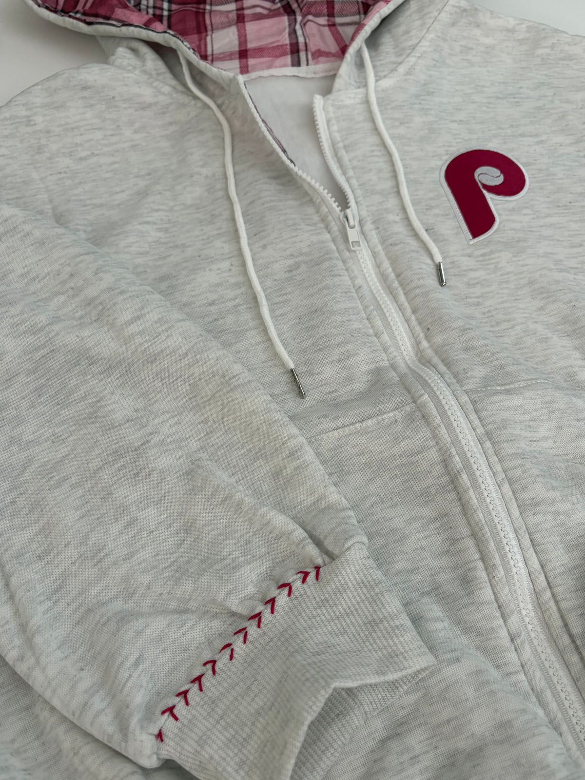 Women's Grey Zip Up Old School P Hoodie