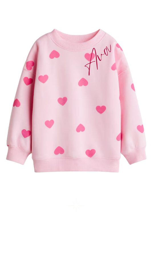Hand Embroidered Valentine's Day Pink Heart Sweatshirt Personalized