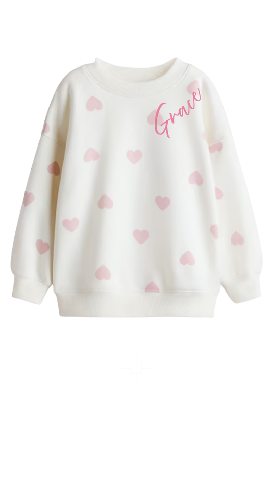 Hand Embroidered Valentine's Day Cream Heart Sweatshirt Personalized