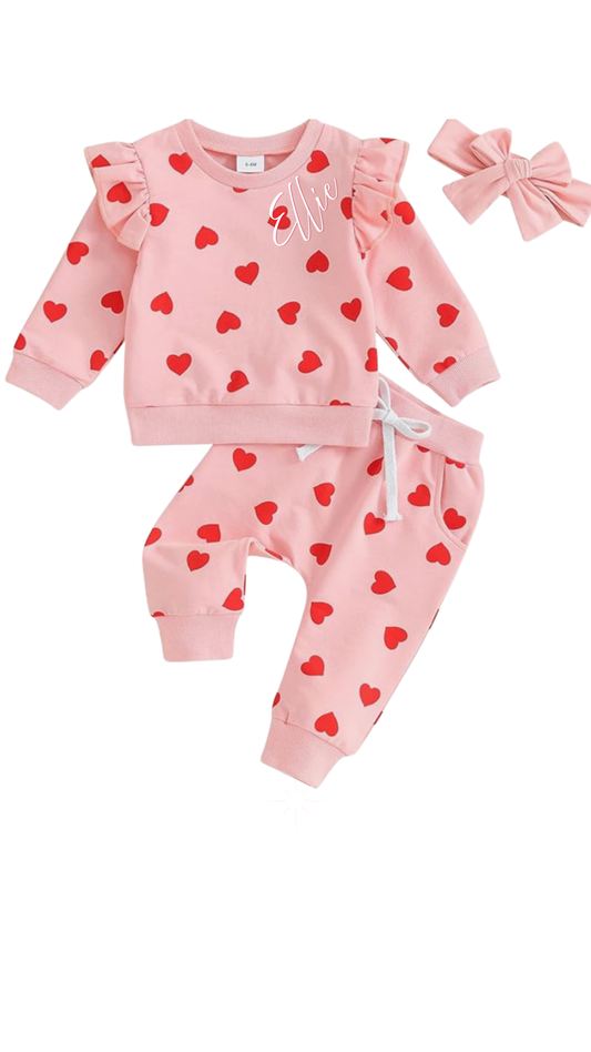 Hand Embroidered Valentine's Day Baby Set
