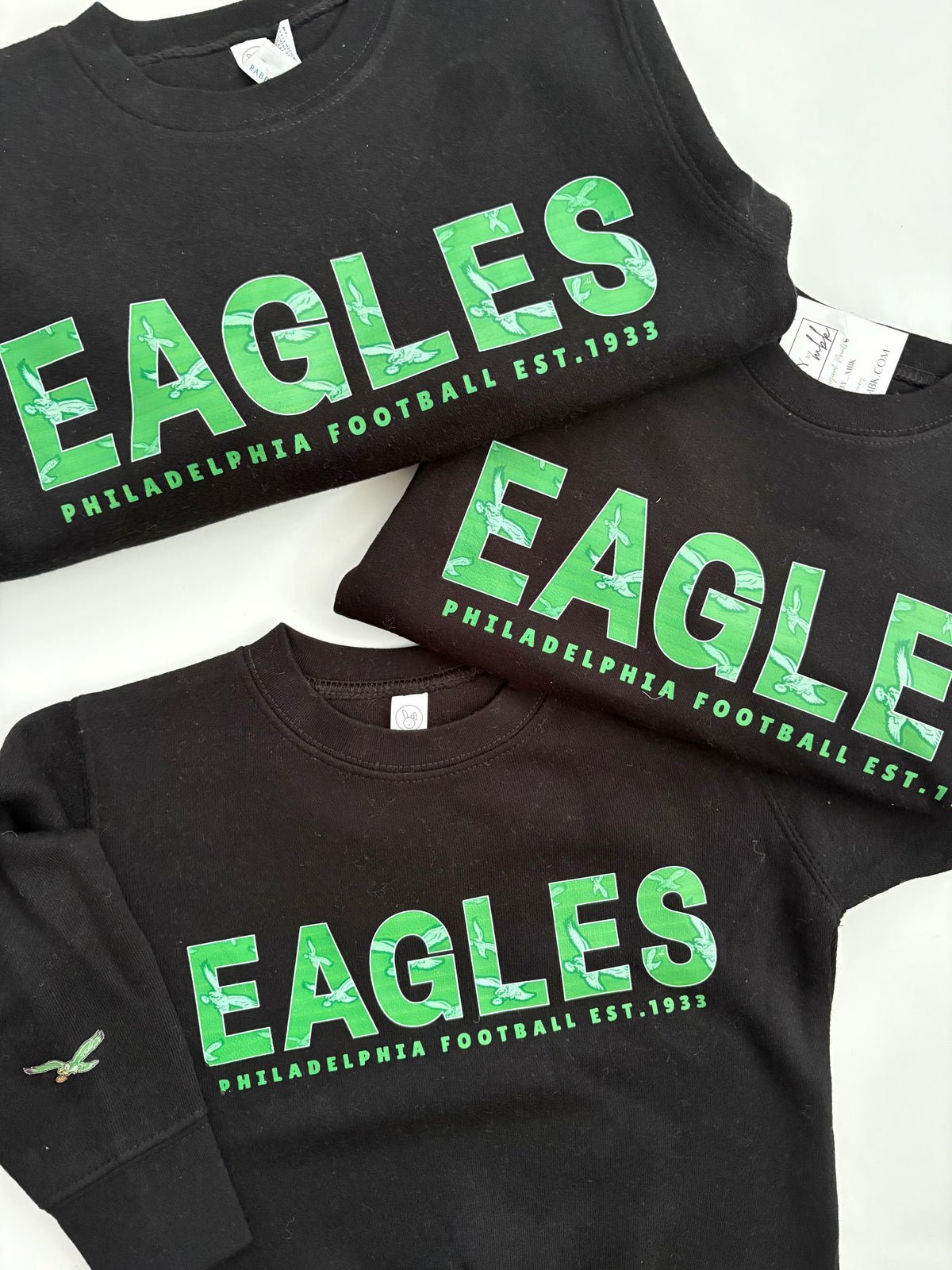 Eagles Green Outline Black Sweatshirt Toddler and Adult