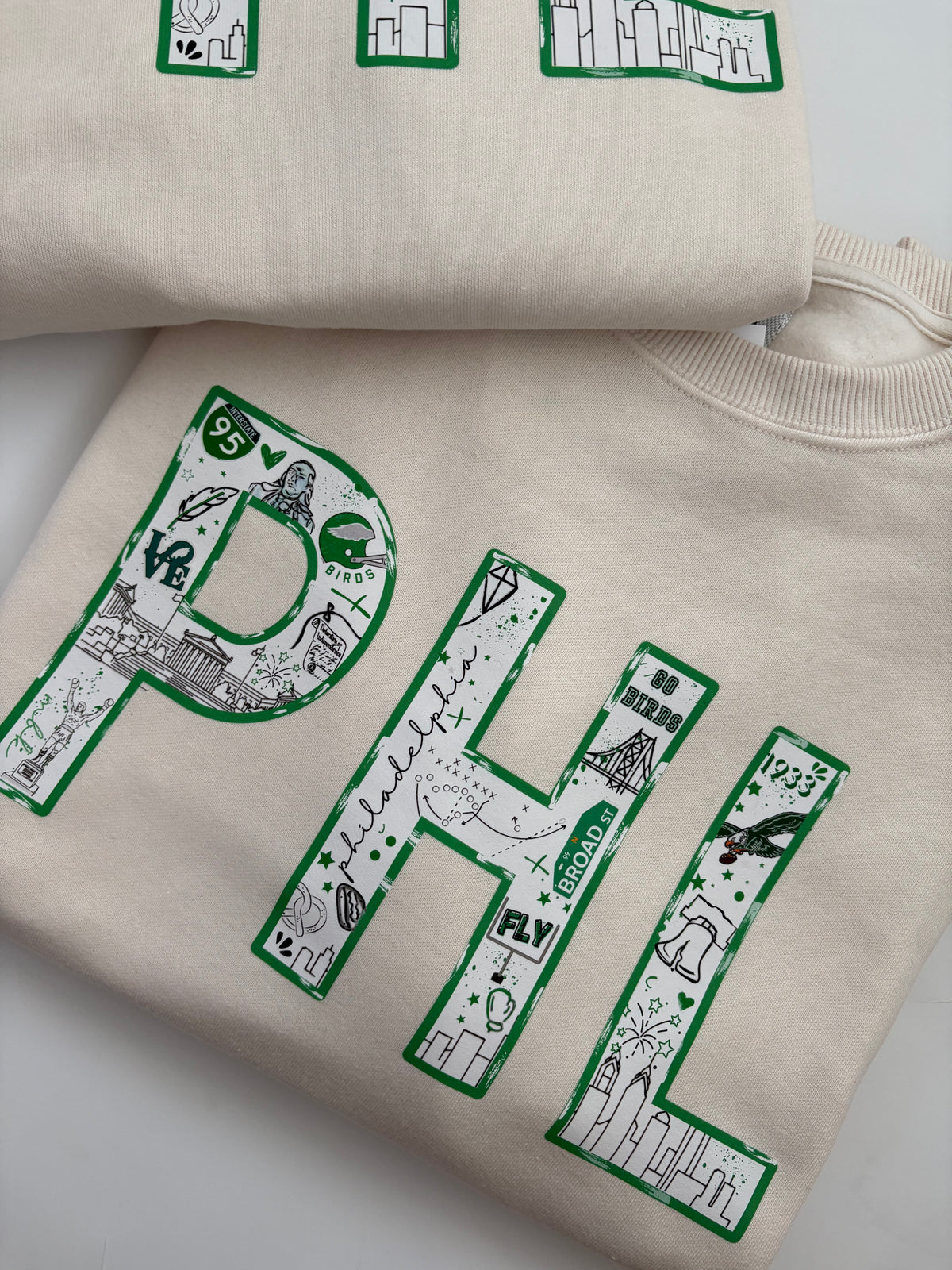 Cream PHL Green Outline Sweatshirt for Adults