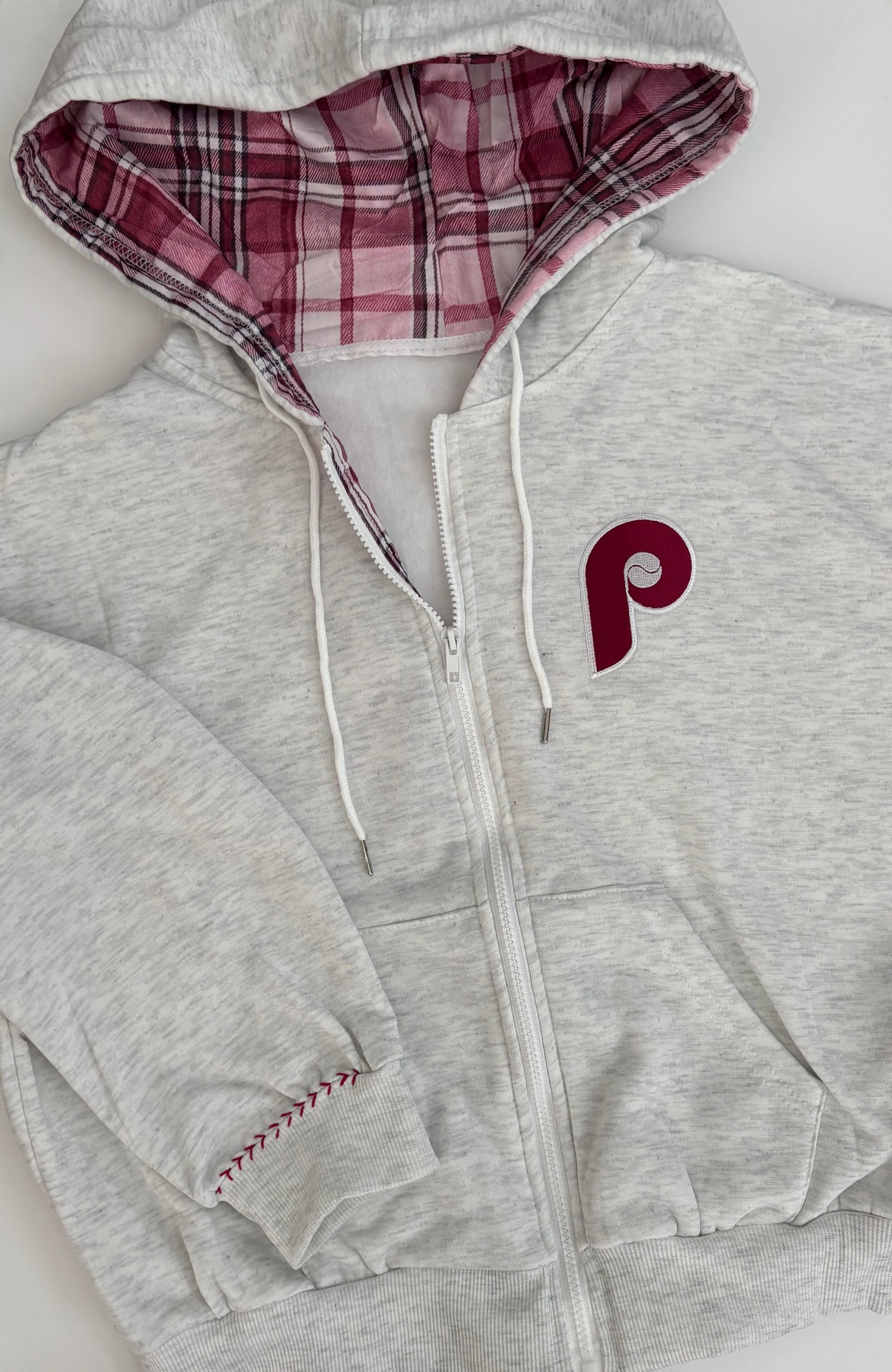 Women's Grey Zip Up Old School P Hoodie