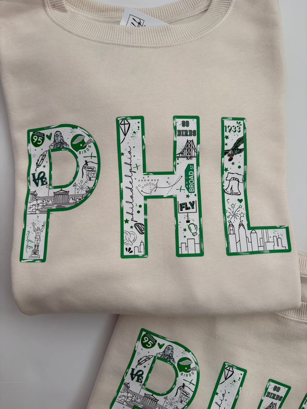 Cream PHL Green Outline Sweatshirt for Adults