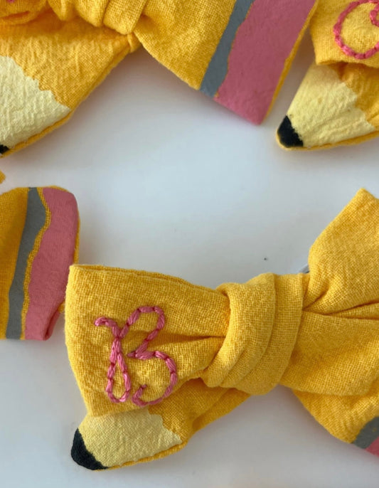 Hand Embroidered School Pencil Hair Bows