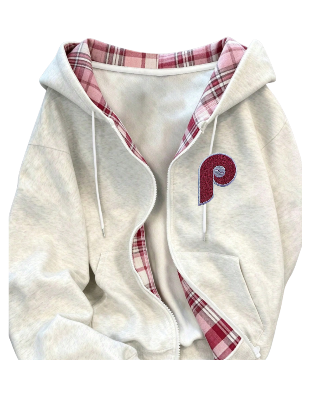 Women's Grey Zip Up Old School P Hoodie