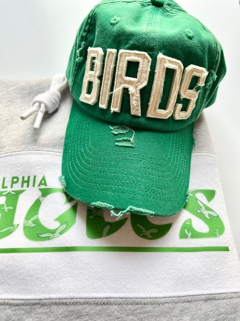 BIRDS Distressed Kelly Green Hat