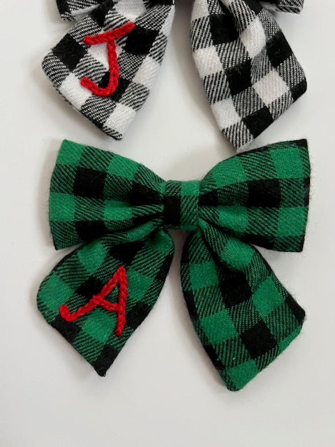 Hand Embroidered Christmas Plaid Bows