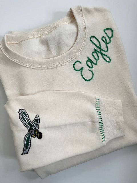 Hand Embroidered Cream Eagles Sweatshirt for Adults