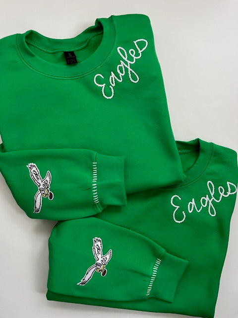 Hand Embroidered Kelly Green Sweatshirt