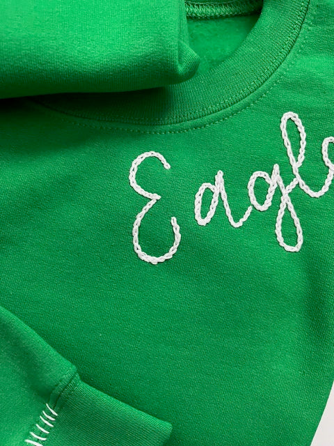 Hand Embroidered Kelly Green Sweatshirt