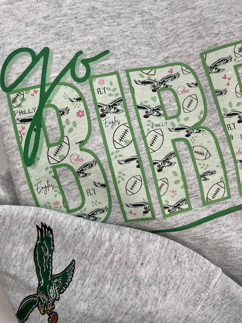 Go Birds Sweatshirt with Flowers and Heart Details