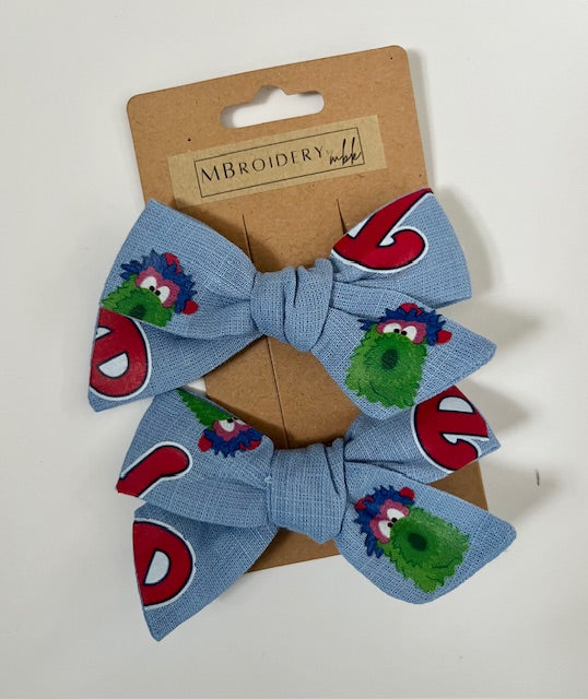 Baby Blue Baseball Hair Bows