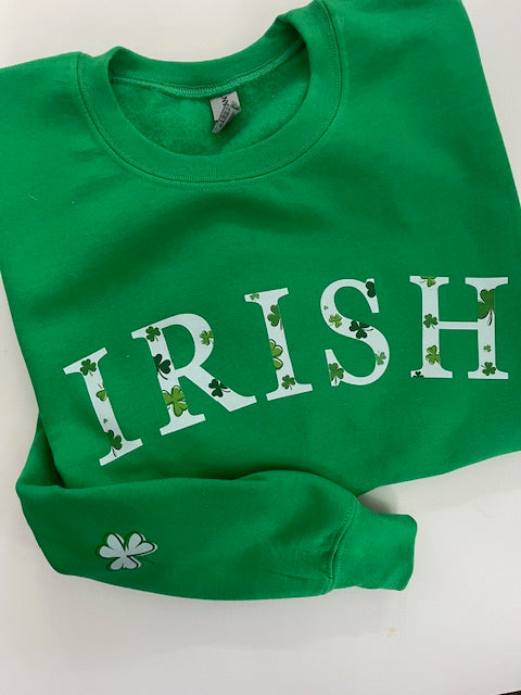 Irish Sweatshirt with Shamrock Sleeve