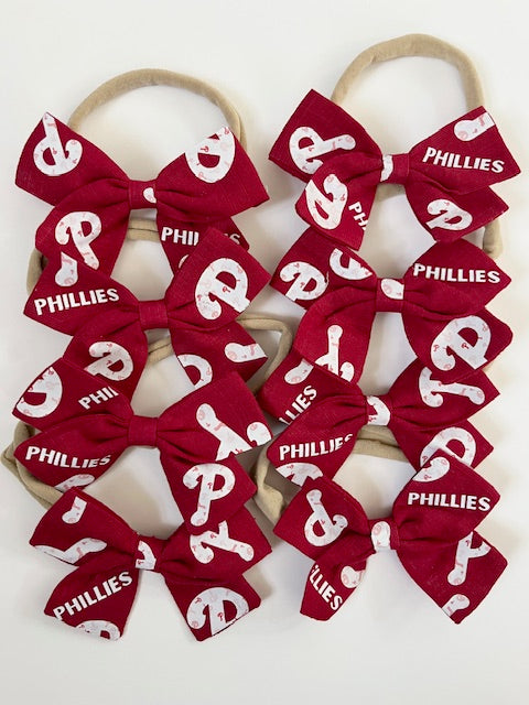 Red and White Baseball Hair Bows