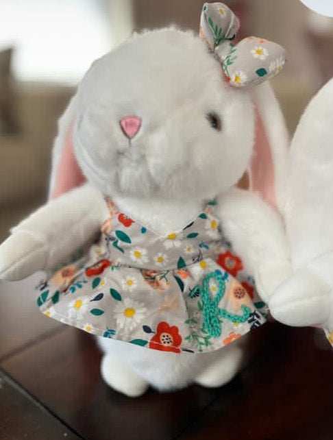 Plush White 10" Bunny with Floral Dress
