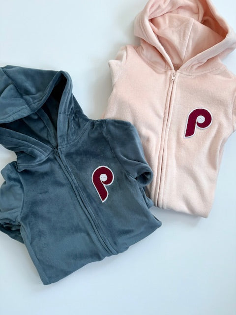 Baseball Velour Baby Coverall
