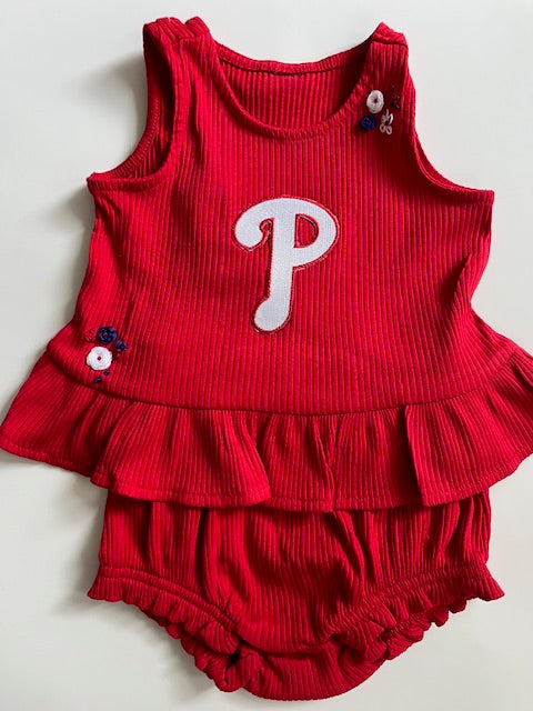 Hand Embroidered Infant Phillies Outfit