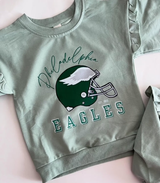 Ruffle Sleeve Football Helmet Sweatshirt