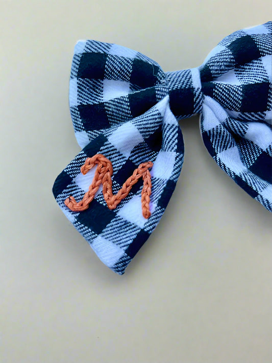 Hand Embroidered Buffalo Plaid Bow