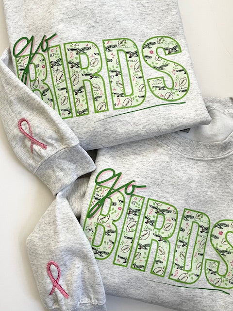 Eagles Breast Cancer 'Go Birds' Hand Embroidered Ribbon Sweatshirt