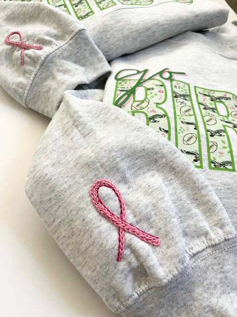 Eagles Breast Cancer 'Go Birds' Hand Embroidered Ribbon Sweatshirt