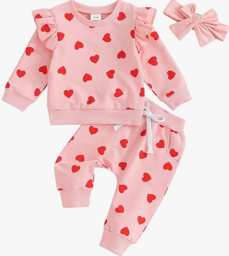 Hand Embroidered Valentine's Day Baby Set